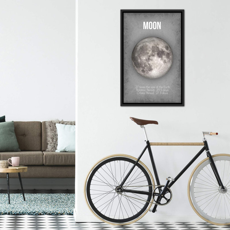 Décoration murale lune pour enfants, Toile avec cadre noir patiné, H 40 po x l 26 po x P 1,5 po