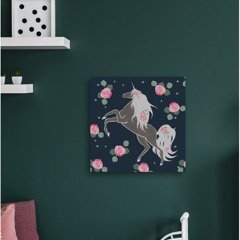 «Rose Bloom Unicorn» par Lizete, reproduction sur toile tendue, H 12 po x l 12 po