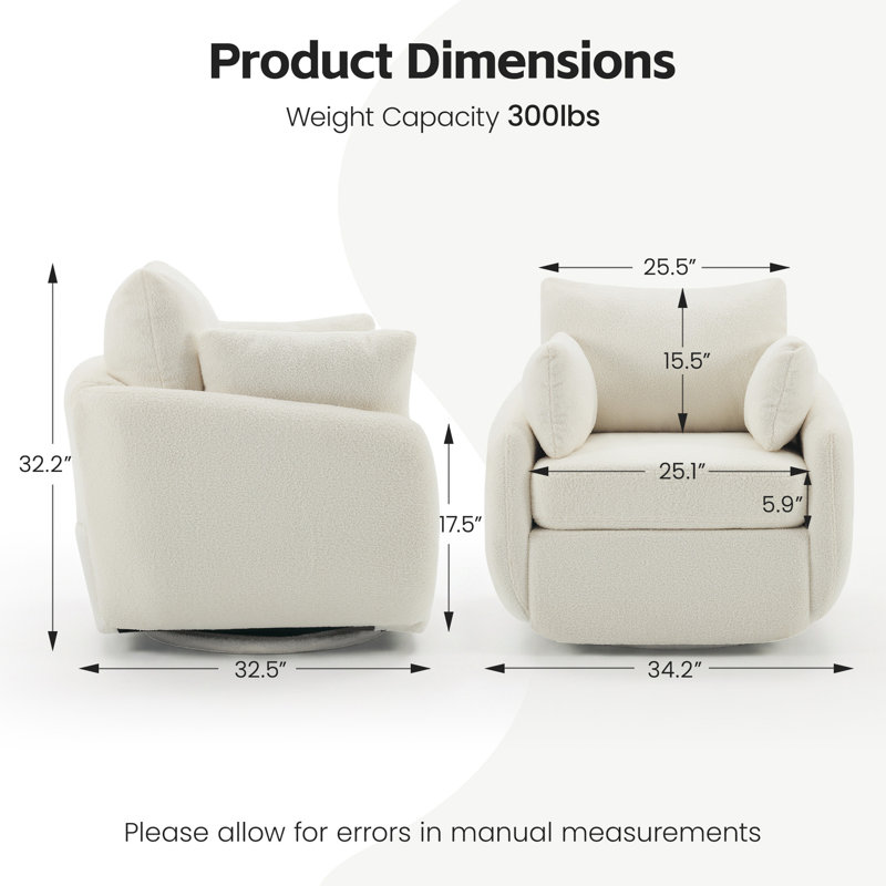 Chaise d'appoint moderne pivotante à 360 ° avec revêtement Sherpa Boucle (ensemble de 2), Beige