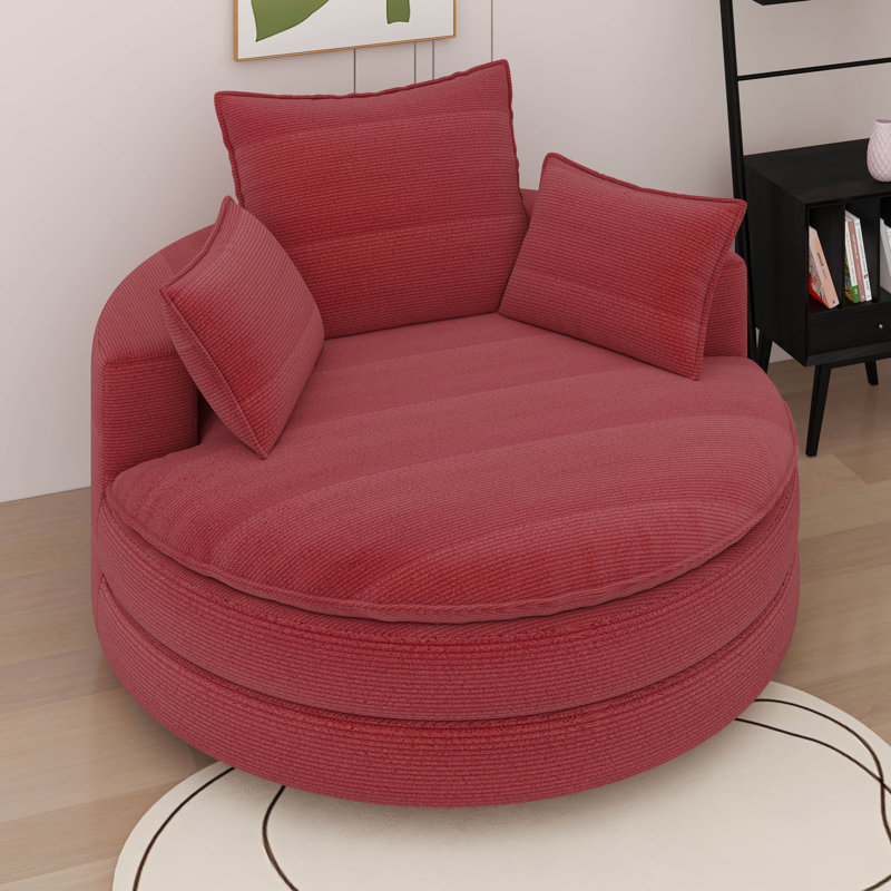 Fauteuil demi-tonneau pivotant, fauteuil pivotant à 360 ° avec 3 coussins, Rouge