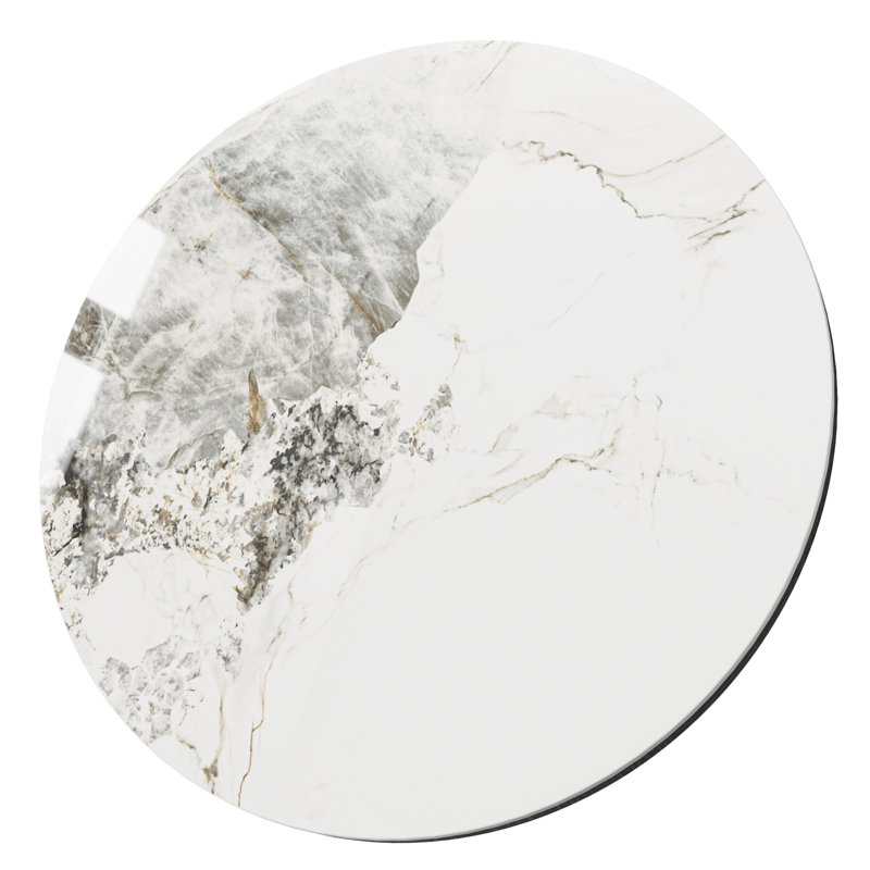 Plateau de table rond en pierre frittée blanche brillante – Plateau de remplacement à monter soi-même pour salle à manger familiale, cuisine, location, rénovation de maison, terrasse, camping et bricolage extérieur