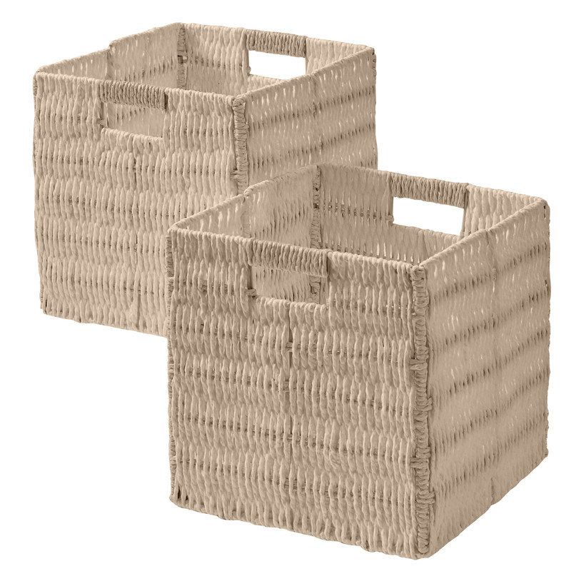 Ensemble de 2 bacs de rangement en osier, Beige, 9" H x 9" W x 9"D 