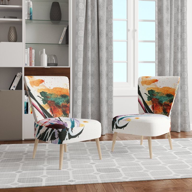 Damas / Abstrait / Motif - Chaise d'appoint rembourrée en velours traditionnel, Orange / bleu sarcelle