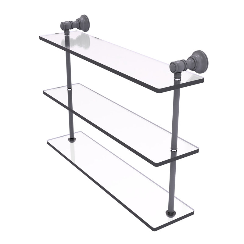 Étagère murale triple en verre Freyja, H 16 po x l 22 po x P 5,54 po, Gris mat