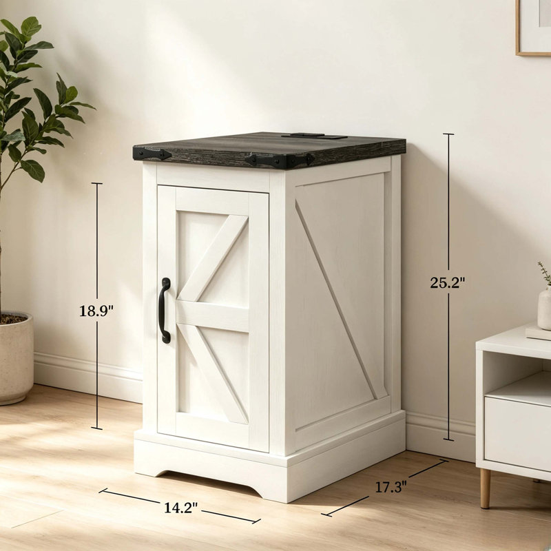 Table de chevet Rustic Farmhouse avec Power Hub et armoire de rangement pour espaces de vie organisés