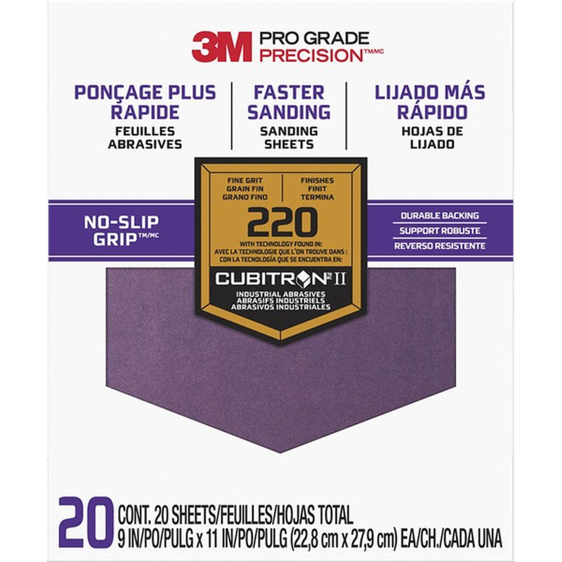 3M SHCP220-PGP20T 9 X 11" Fine (220 Grit) Pro Grade Precision Faster Sanding Sheets (20Pk)