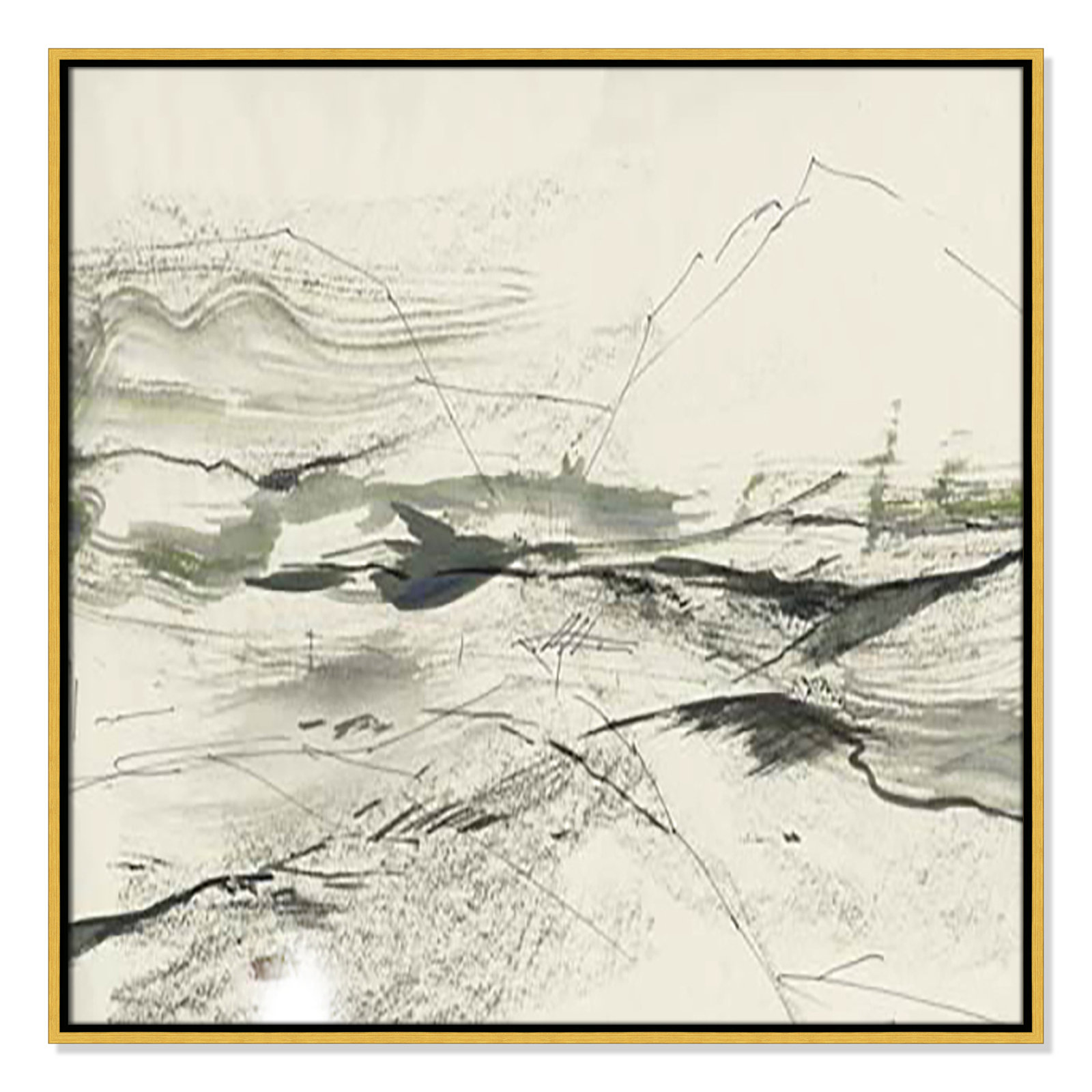 Green Sketches Print, 31.5" H x 31.5" W x 2" D, Gold Floater Framed