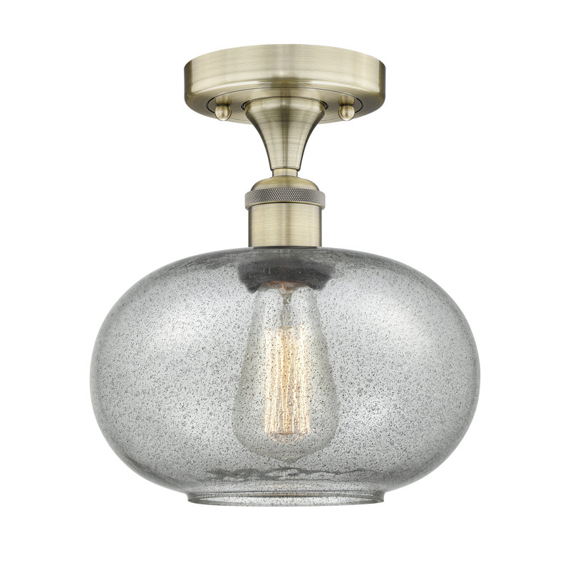 Plafonnier semi-encastré en verre Bihari, Gris anthracite, Laiton antique