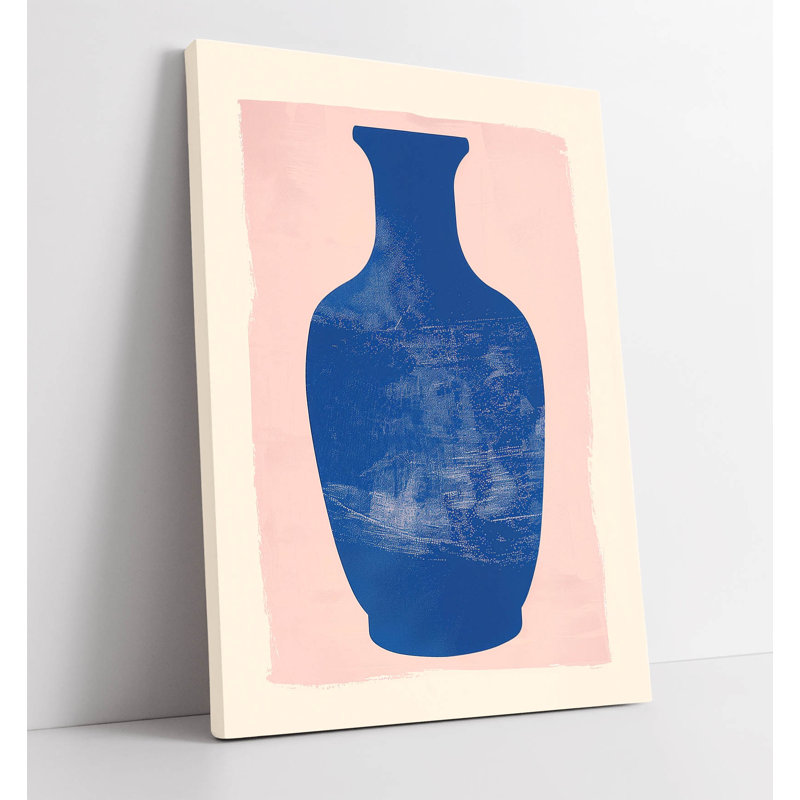 Rustic Cobalt Blue Vase on a Pastel Pink Background Canvas Wall Art Print Picture, 76.2cm H x 50.8cm W