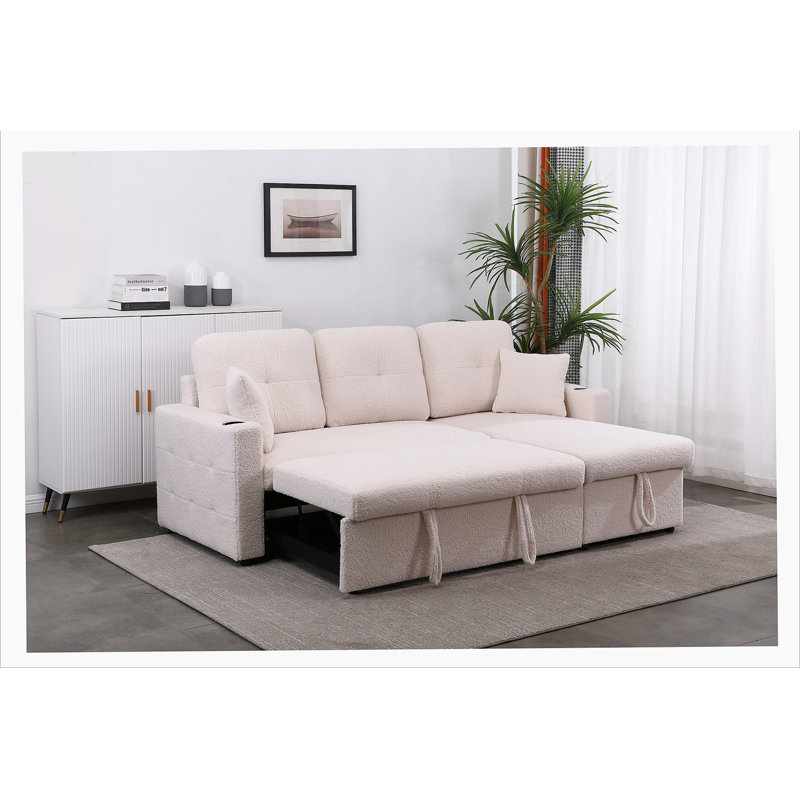 Canapé-lit modulaire avec méridienne avec rangement Lambswool, Laine beige