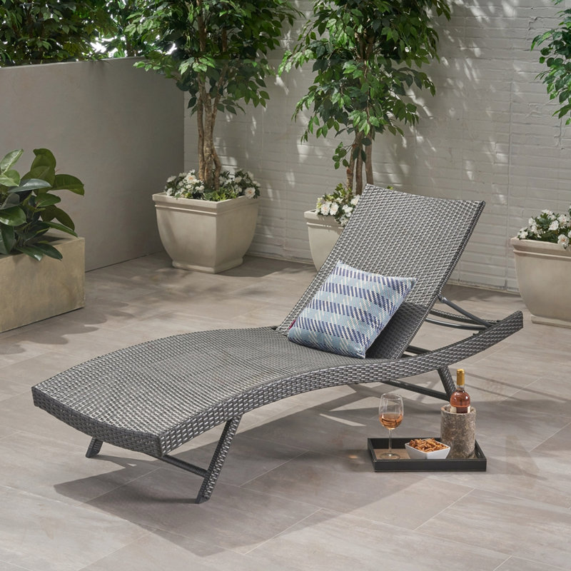 CHAISE EN PE WICKER, Gris, 1