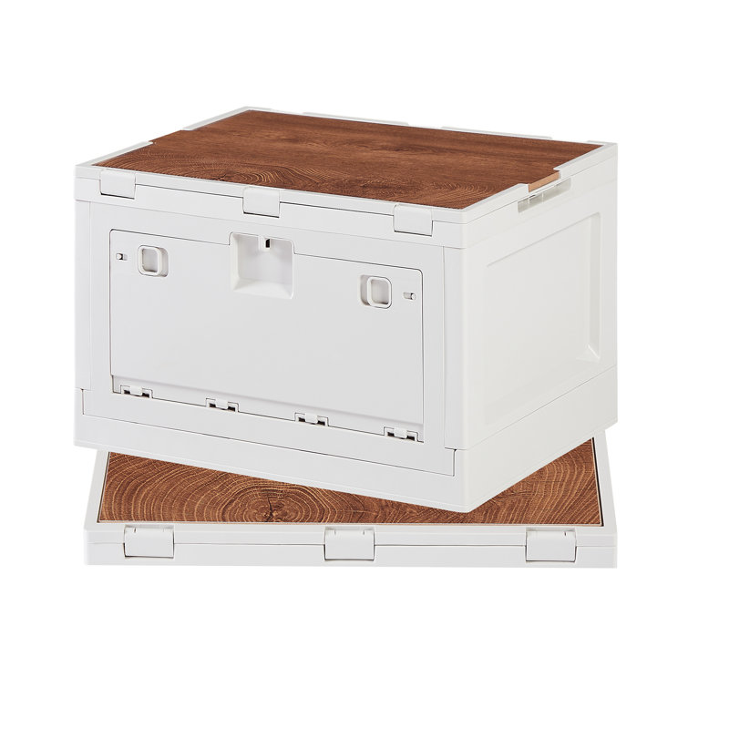 Aarn Folding Storage Bins with Wooden Lids, 55 Qt Large Collapsible Storage Box with Handles