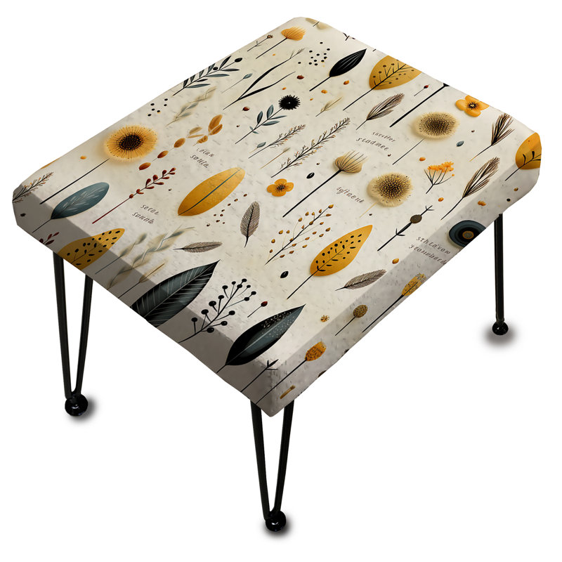 Boho Minimalism Beige Ferns Pattern III - Floral Rectangle Ottoman