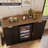 55" Modern Fluted Coffee Bar Station with Beverage Fridge Space, Large Storage Cabinet with Adjustable Shelves