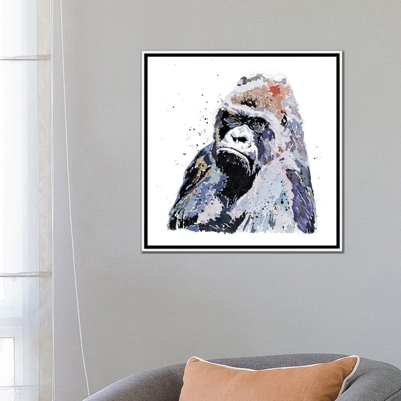 Grand garçon Gorilla par Edwatercolours-impression, Pas de tapis, Toile blanche encadrée, H 26 po x l 26 po x P 1,5 po
