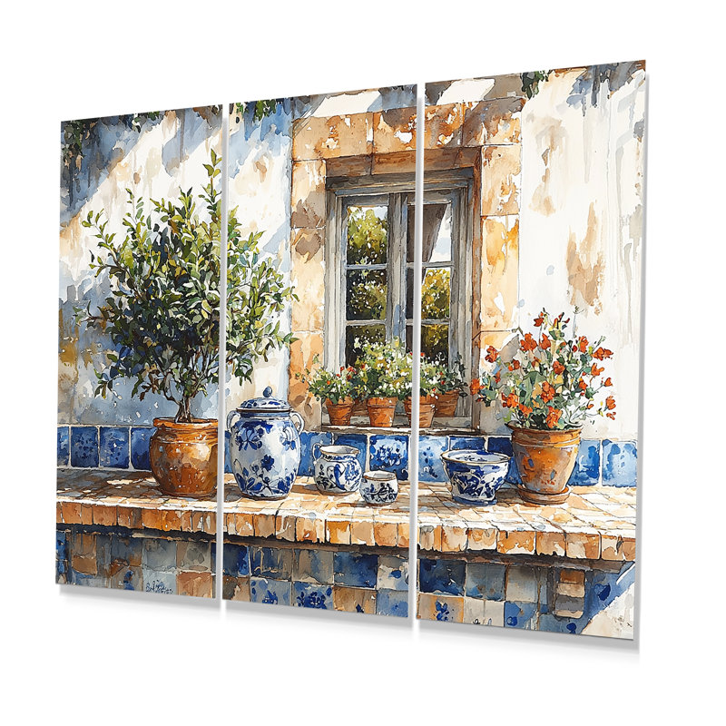 «Blue and Green Kitchen Greek Kitchen», ensemble d'art mural, Métal métal, H 40 po x l 60 po x P 1 po