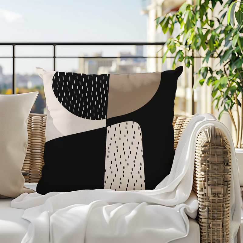 Coussin carré intérieur / extérieur pia, H 15 po x l 15 po, Beige / noir / blanc cassé