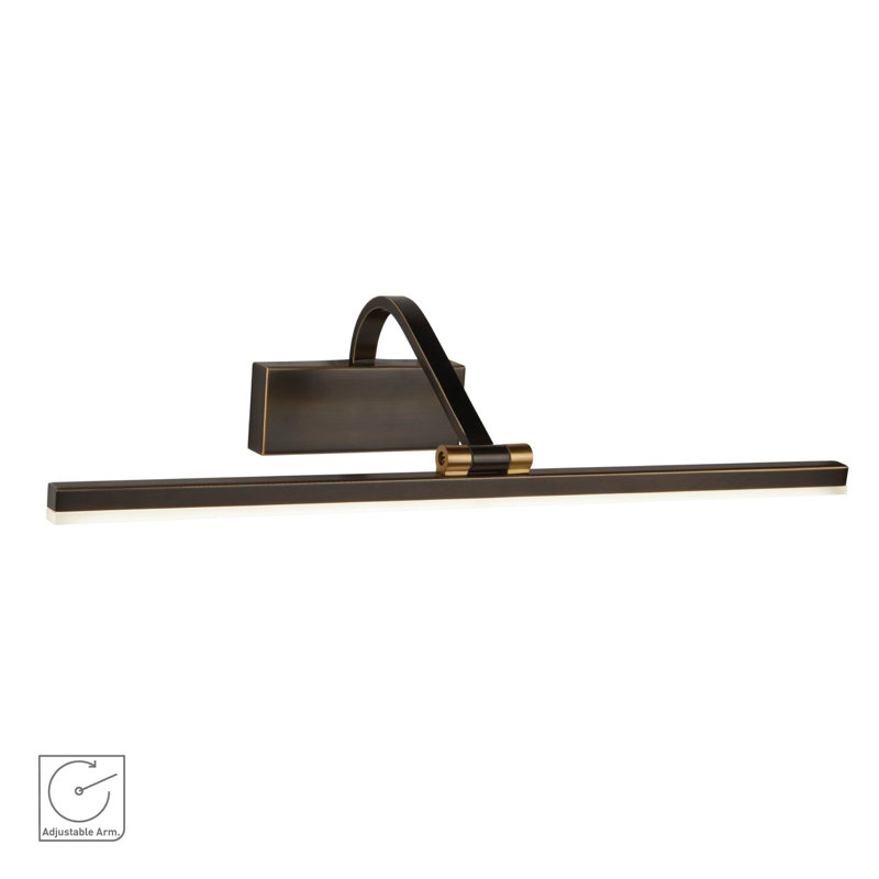 1 - Light LED Wall Mounted Picture Light, 11cm H x 70cm W x 19cm D, Black Brushed Gold