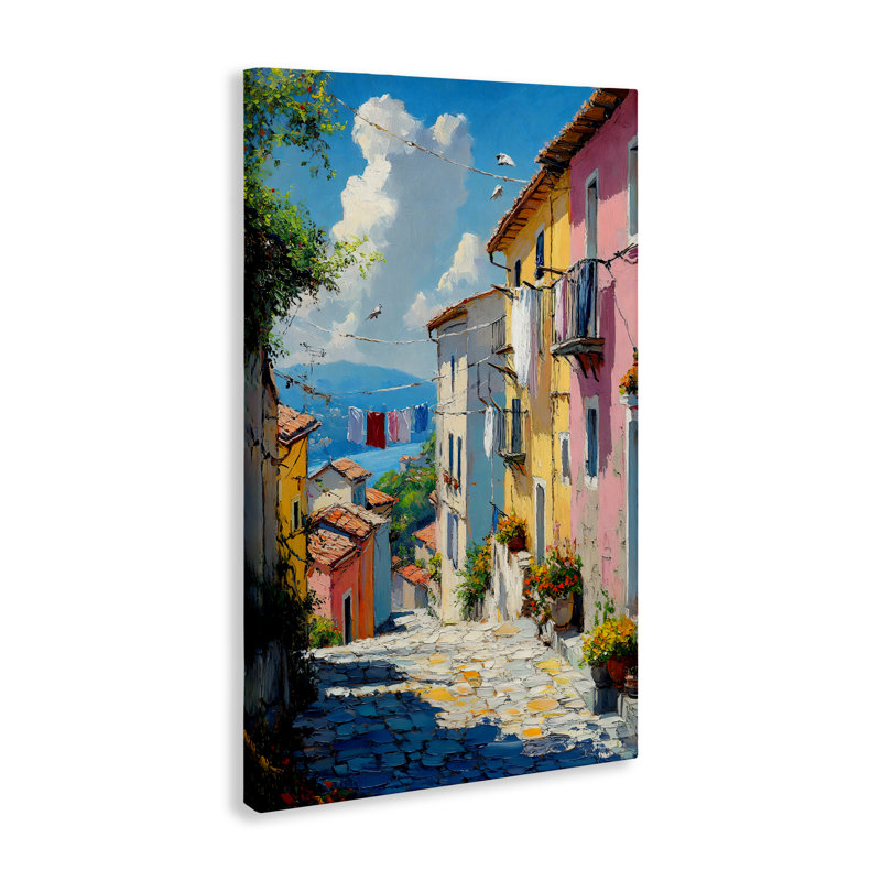 Toile colorée de ville côtière, conception par Creative Studio, H 45 po x l 30 po