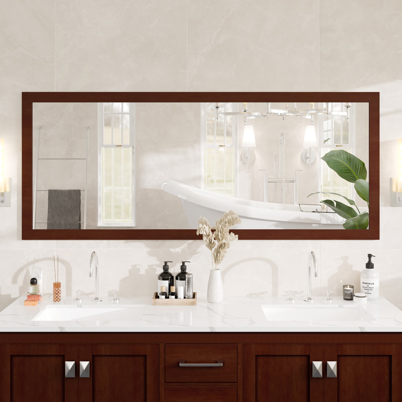  New York 72" X 30" Rectangular Teak Wooden Framed Mirror, 30" H x 72" W