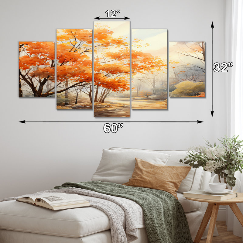 Érable jaune jaune, auvent doré I - impression sur toile florale - 5 panneaux