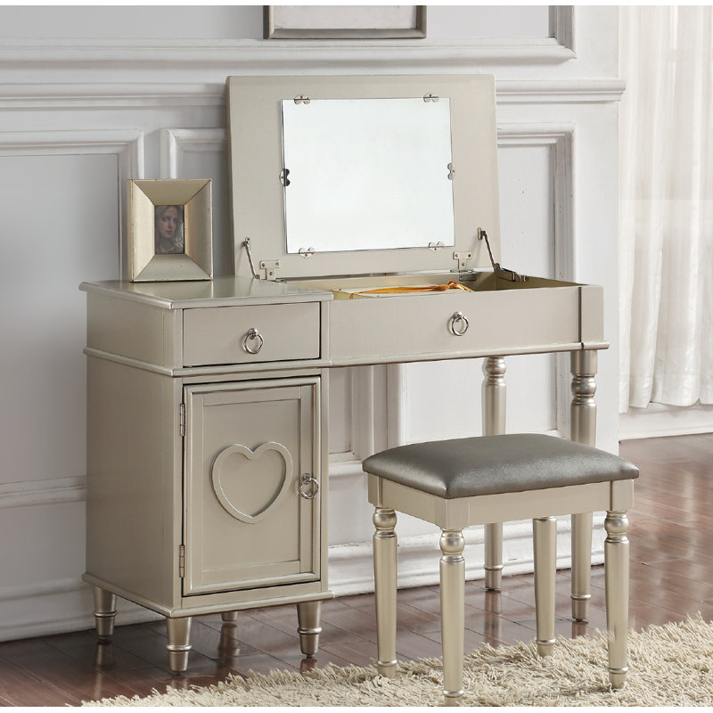 Ensemble coiffeuse et tabouret Crosstown, argent