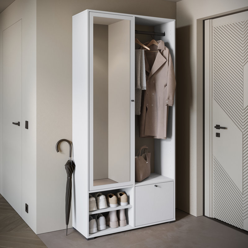 Hall Tree 90cm Wide with Shoe Storage, White