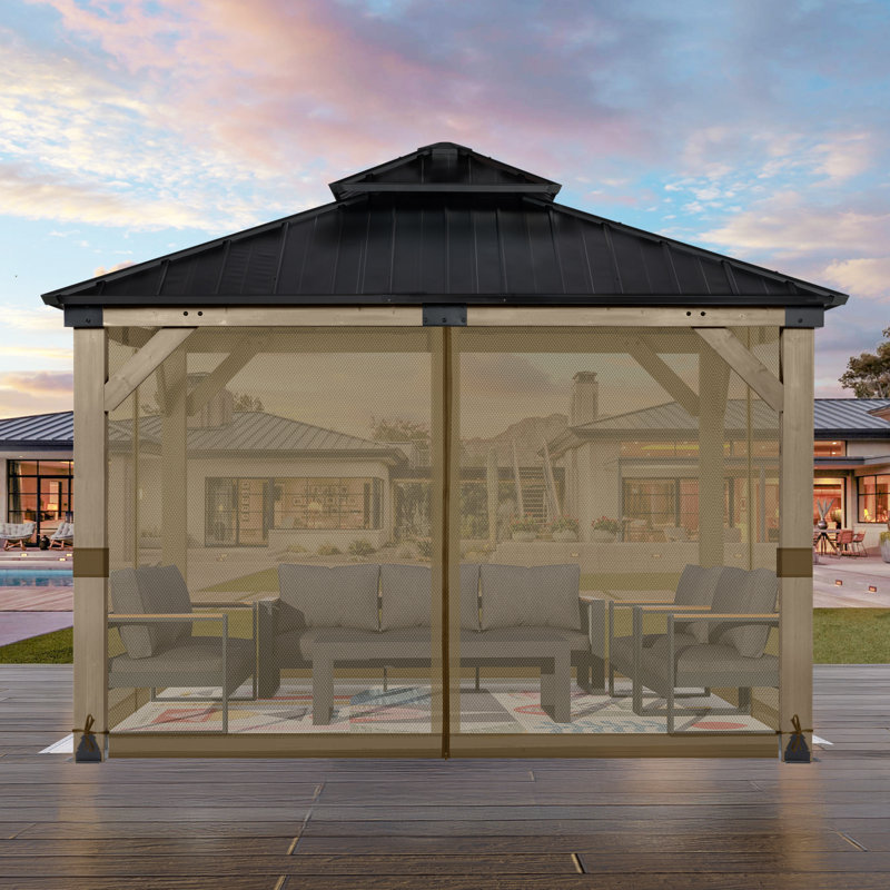 Moustiquaire pour pavillon de jardin Aoodor, H 82,68 po x l 144 po x P 168 po, Brun