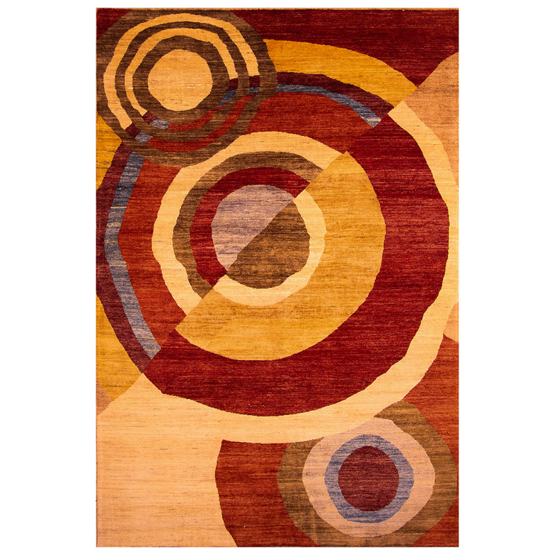 Tapis beige / rouge noué à la main de haute qualité