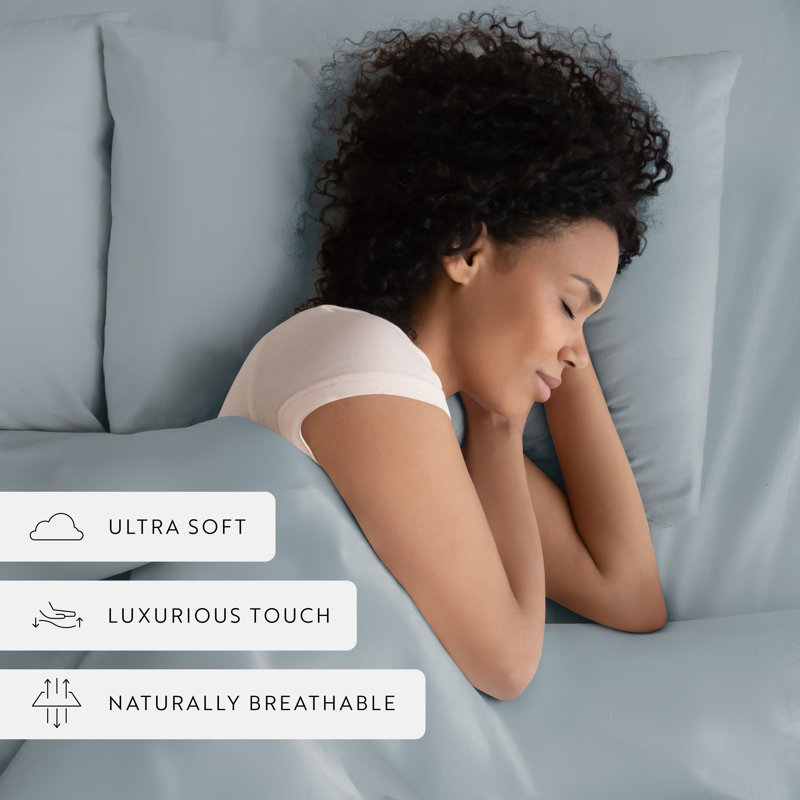 Ensemble de housse de couette en satin de coton rétro délavé à longues fibres, Bleu
