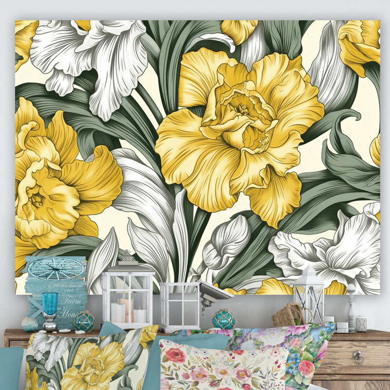 Éclat de jonquille jaune - imprimé, Toile tendue, H 12 po x l 20 po x P 1 po