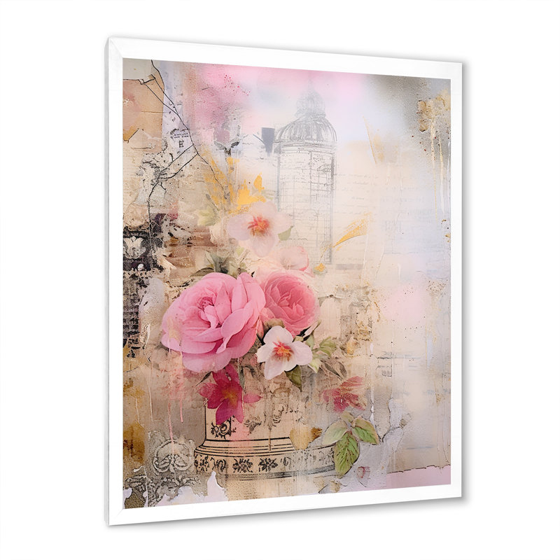 Illustration rétro de la rose en fleurs, H 20 po x l 12 po x P 1 po, Cadre photo blanc