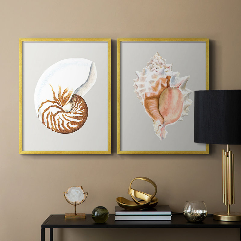 Nautilus - reproduction encadrée de qualité supérieure - prête à être accrochée - aucun clou requis - aucun clou requis, Doré