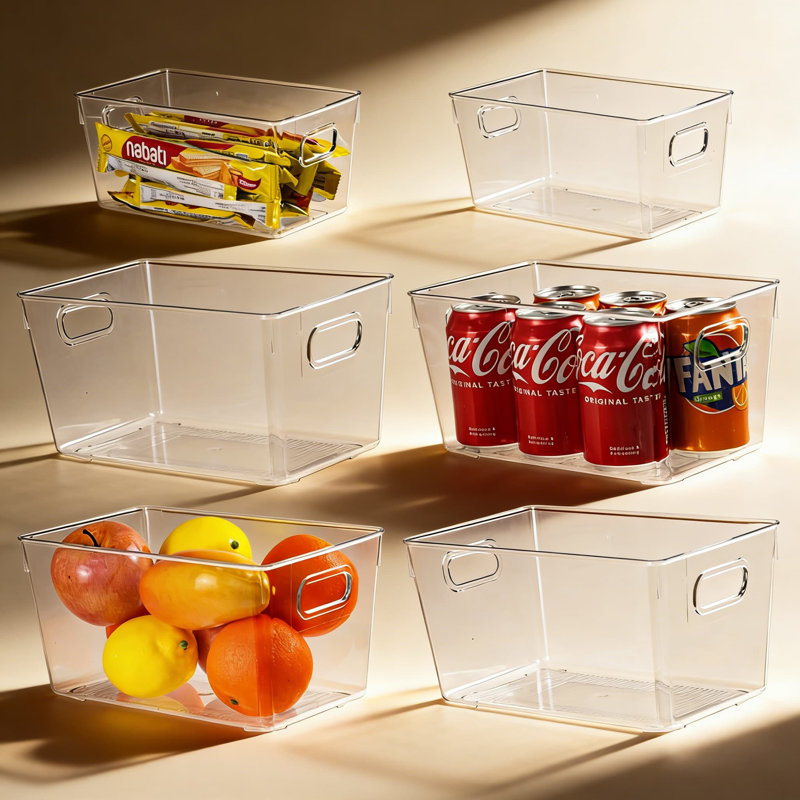 Clear Plastic Storage Bins With Handles, 6-Pack Organizer Containers For Kitchen Pantry Cabinet Organization, Durable Stackable Storage Solutions