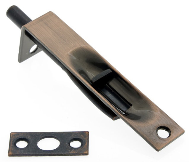 Solid Brass Flush Bolt with Square End, Antique Copper