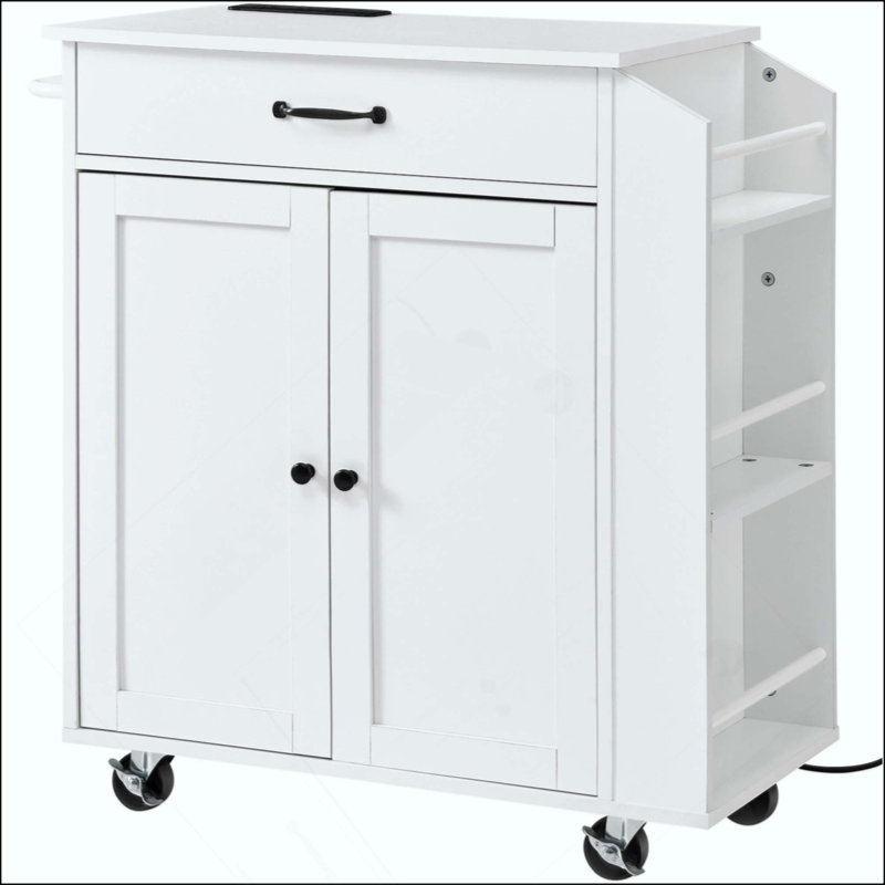 Kitchen Island Cart Rolling Storage Cabinet On Wheel With Charging Station
