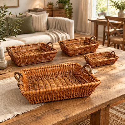Set of 5 Nesting Willow Storage Baskets, Handwoven Natural Willow Organizer Bins with Handles, Multi-Purpose Decorative Baskets for Kitchen, Living Room, Bathroom, Farmhouse Home Decor