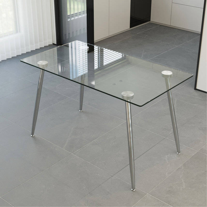 Table de salle à manger moderne en verre avec pieds en métal, null