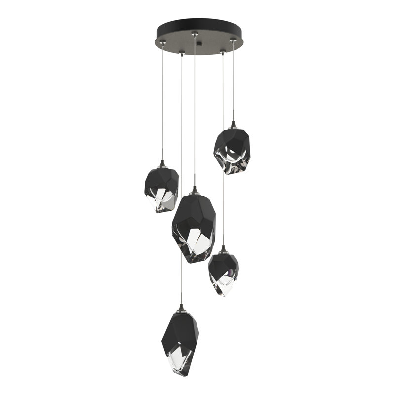 Chrysalis 5 - Light Cluster Geometric Pendant, 15" - 130", Black, Natural Iron