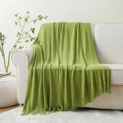 Throw Blanket For Couch, Soft Chenille Knit Throws With Tassels For Home Decor, Green Throws For Couch Cover, 60"X80"