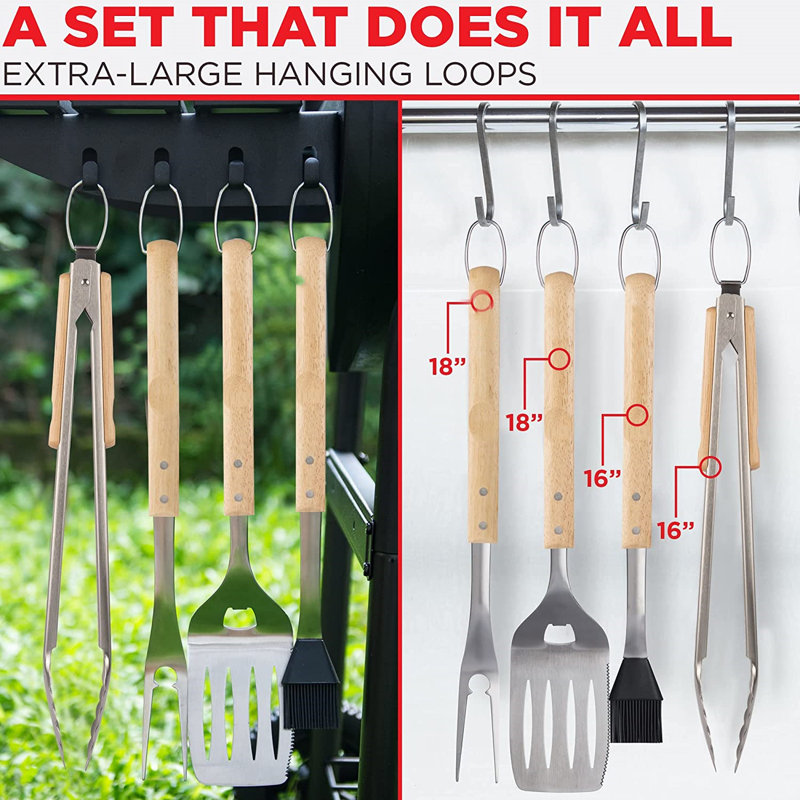 Ensemble de 4 outils de barbecue en bois uniques