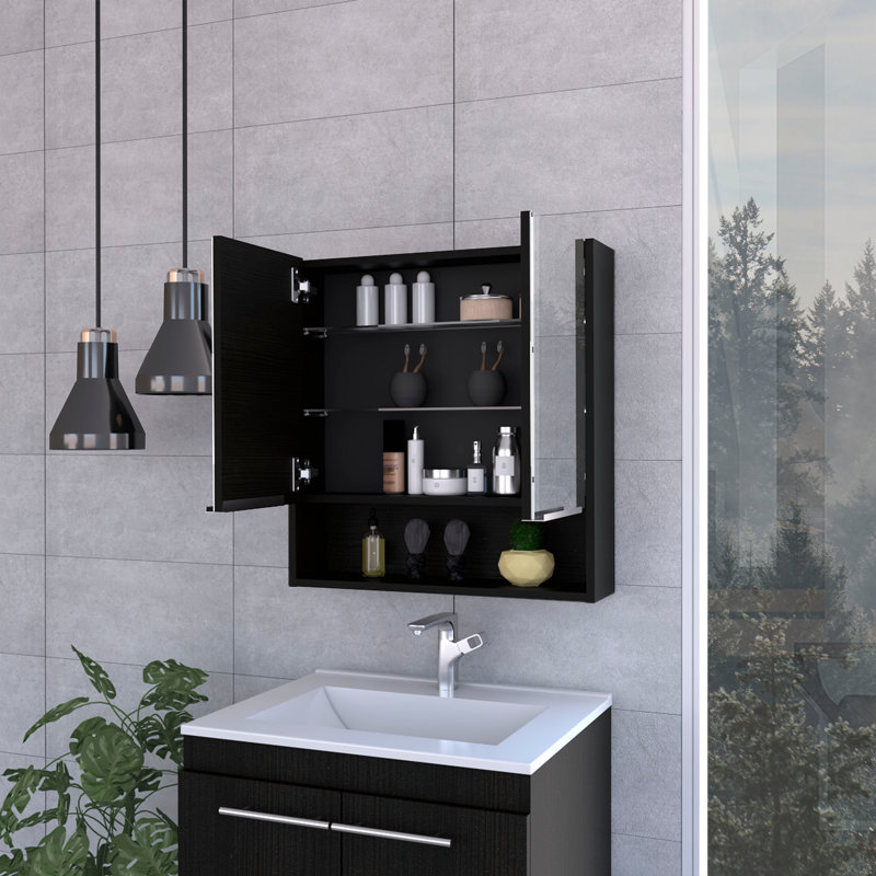 Pharmacie avec miroir Lexington, trois tablettes internes, Noir