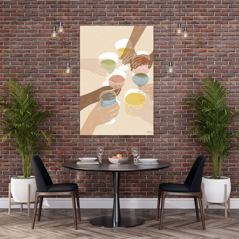 «Diverse Friends Celebrating», art mural contemporain contemporain abstrait, 60" H x 40" W