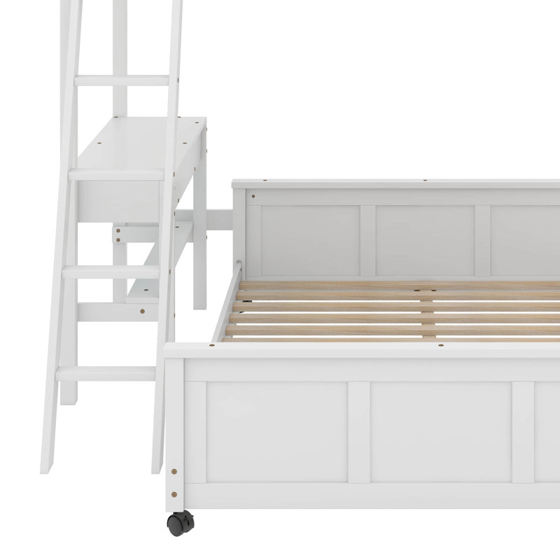 Twin Over Full Bunk Bed With Desk, White