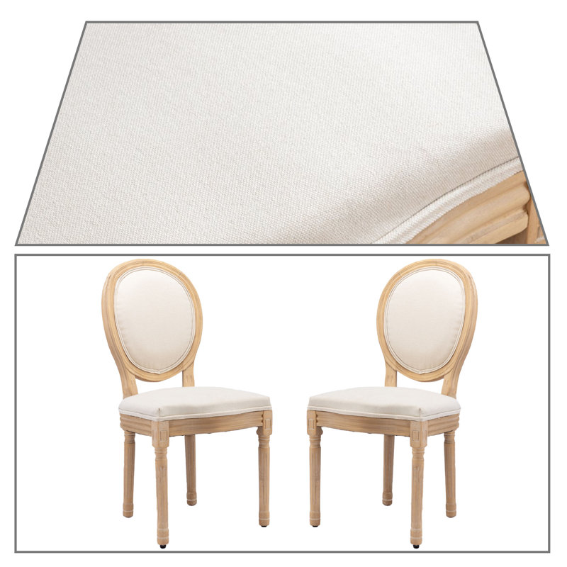 Ensemble de deux chaises de salle à manger rembourrées en lin avec pieds en bois d'hévéa de style français rétro, Beige