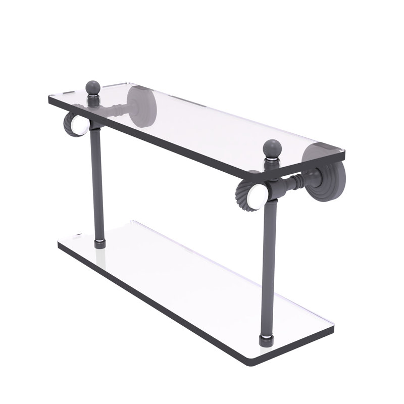 Jarrell 2 Piece Glass Tiered Shelf, 5.12" H x 16" W x 9.3" D, Matte Grey