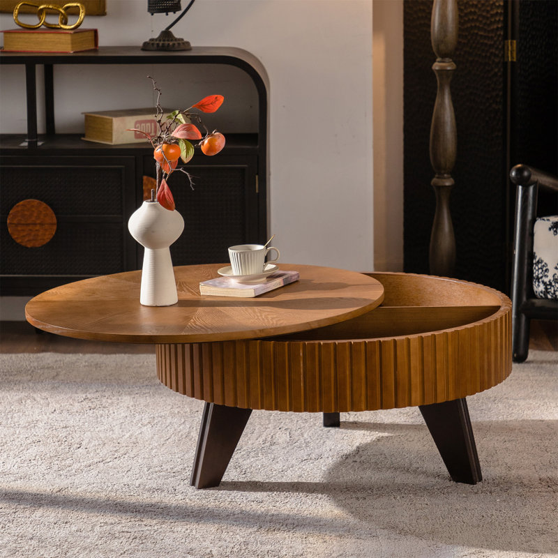 Table basse ronde rétro avec rangement, design intemporel pour un décor moderne et traditionnel, robuste et polyvalente