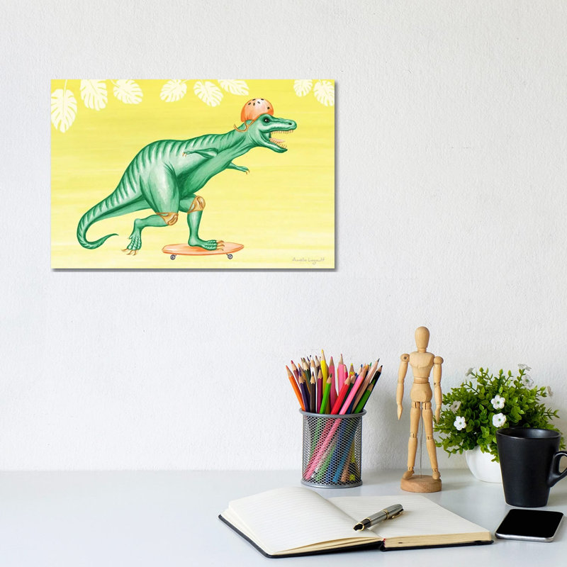 T-Rex on Skateboard 1 Piece Wrapped Canvas Painting, 20.32 cm H x 30.48 cm W