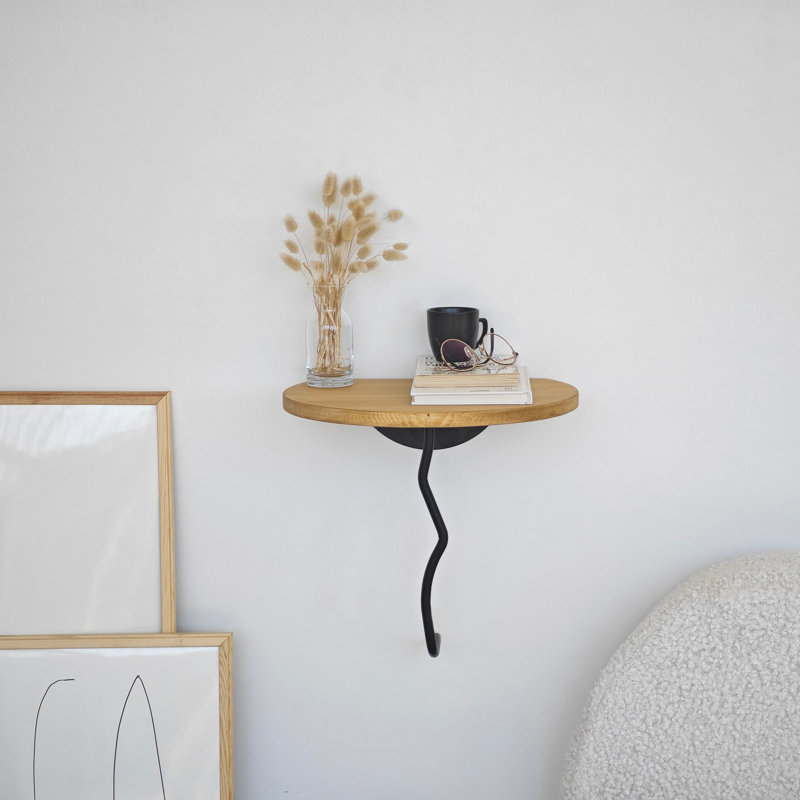 Colesen Modern Industrial Wall Shelf, 13.8 x 13.8 Inches, Black & Oak | 100% Pine Wood with Sturdy Metal Frame | Ideal for Home Decor, Display Plants & Organizing | Unique Novelty Design for Contemporary Spaces
