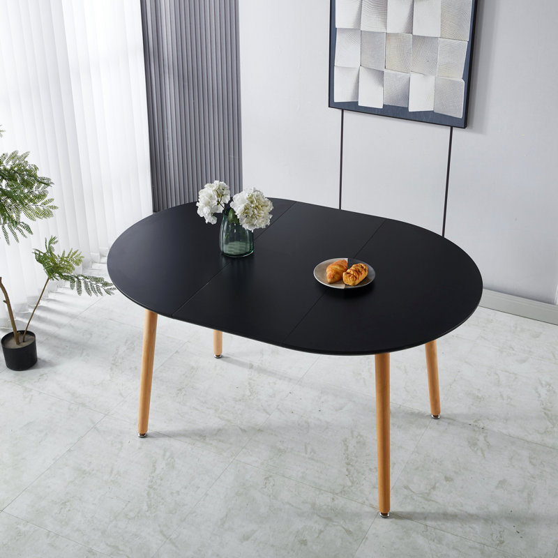 Table extensible, table à manger, table de bureau, table basse, pieds en bois, plateau en bois aggloméré, Noir, naturel
